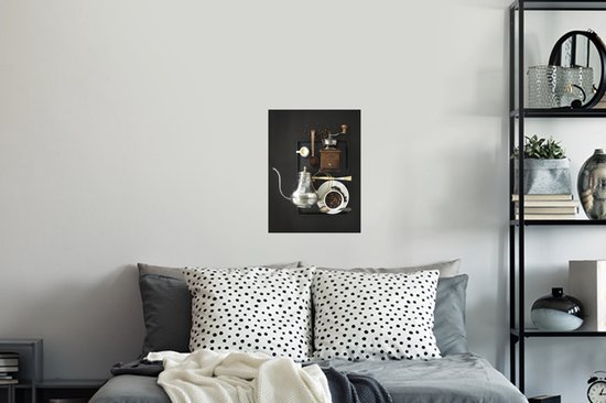 Stickers Stickers muraux - Pose à plat d'articles de café traditionnels avec des grains de café - 30x40 cm - Feuille adhésive