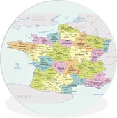 WallCircle - Wandcirkel ⌀ 120 - Kleurrijke kaart van Frankrijk - Ronde schilderijen woonkamer - Wandbord rond - Muurdecoratie cirkel - Kamer decoratie binnen - Wanddecoratie muurcirkel - Woonaccessoires XXL