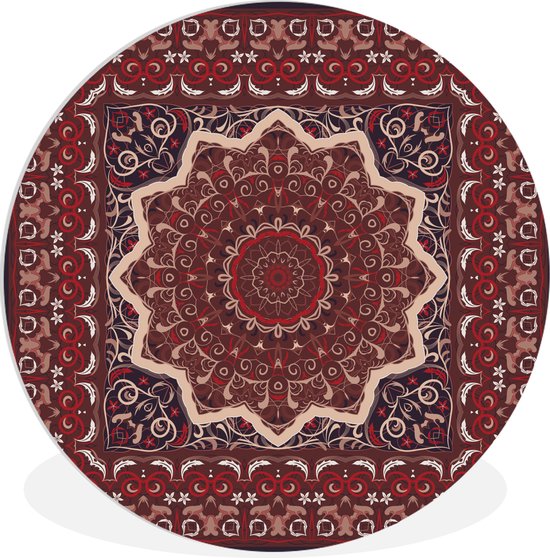 WallCircle - Wandcirkel ⌀ 90 - Perzisch Tapijt - Mandala - Rood - Ronde schilderijen woonkamer - Wandbord rond - Muurdecoratie cirkel - Kamer decoratie binnen - Wanddecoratie muurcirkel - Woonaccessoires