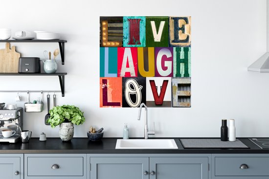 Sticker Muursticker Happy quotes - Happy quote Live, Laugh, Love avec différentes lettres - 50x50 cm - film adhésif autocollant - sticker mural repositionnable