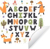 WallCircle - Muurstickers - Behangcirkel - Illustratie alfabet met blije vossen - ⌀ 30 cm - Muurcirkel - Zelfklevend - Ronde Behangsticker