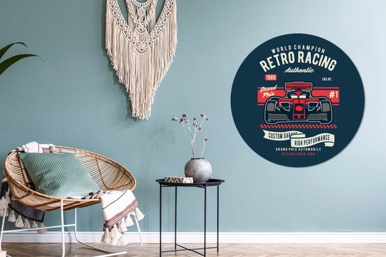 WallCircle - Wandcirkel ⌀ 90 - Auto - Racebaan - Vintage - Ronde schilderijen woonkamer - Wandbord rond - Muurdecoratie cirkel - Kamer decoratie binnen - Wanddecoratie muurcirkel - Woonaccessoires