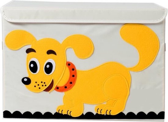 Opbergkist kinderen - Speelgoedkist - Lief Hondje - Opbergkist voor de kinderkamer - Wasmand Kinderkamer - Opbergen speelgoedmand - Wit - Geel