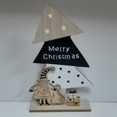 Houten kerstboom 30 cm hoog met tekst Merry Christma