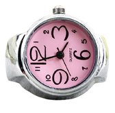 Bijoux by Ive - Ring horloge - Quartz - Rekbaar bandje - Zilverkleurig - Roze