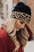 Zwarte Gebreide Muts Dames luipaardprint
