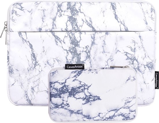 Housse ordinateur portable 14 pouces Marble White + Accessoires Etui |  Blanc avec gris... | bol
