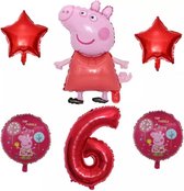 Peppa Pig folie ballonen 6 stuks Decoratie Kinderen Verjaardag Ballon Nummer 6
