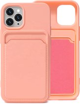 Roze Pasjeshouder Hoesje voor Apple iPhone 13 Pro - iPhone 13 Pro Hoesje met Pasjeshouder - iPhone 13 Pro Siliconen Hoesje Case met Pasjeshouder - Kaart TPU Hoesje Backcover