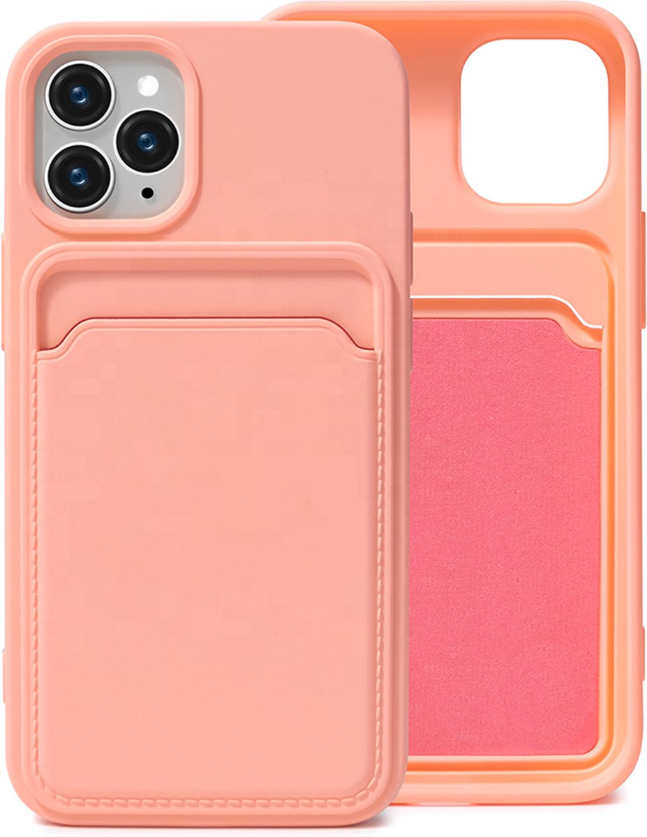 Roze Pasjeshouder Hoesje geschikt voor iPhone 13 Pro - Kaart TPU Hoesje Backcover