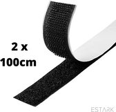 ESTARK Klittenband Zelfklevend - Velcro - 2 x 100 cm - Extra Sterk - Zwart