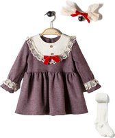 alisé Baby winter jurk met plooien en kanten inzetstuk, maillot & haarband Bordeaux 86