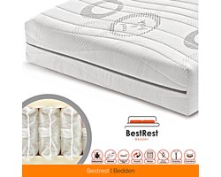 Pocketvering matras - 140x200cm - HR koudschuim Hybrid - 7 zones - Koudschuim matras geveerd - Circa 25cm Matrasdikte - Bestrest Bedden