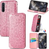 Luxe PU Lederen Blooming Mandala Reliëfpatroon Wallet Case + Glas Screenprotector voor OnePlus Nord 5G _ Roze