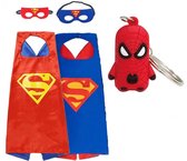 Kostuum - verkleedkleren jongen meisje - Superheld verkleedpak|Cape + Masker| Spinnenheld Hanger| Blauw | Rood