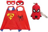 Carnaval - Kostuum - verkleedkleren meisje jongen - Superman verkleedpak rode cape + masker + Spiderman rode cape - hanger - maat 98-128