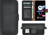 Motorola Moto Edge 20 Pro Hoesje - Bookcase - Portemonnee Hoes Echt leer Wallet case Zwart