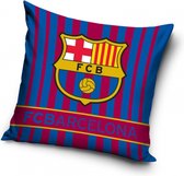 FCB, FC Barcelona met Rood/Blauw Strepen achtergrond Sierkussens - Kussen - 40 x 40 inclusief vulling - Kussen van Polyester - KledingDroom®