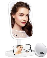 HighHome - Make Up Spiegel met Led Verlichting - Inclusief 10x Spiegel - 3 Warmtes - 360 °C Draaibaar