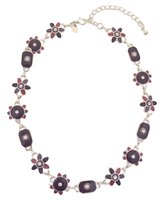 Ketting - Paarse bloemen hangertjes - 36+5 Centimeter - Zilverkleurig, paars - Damesdingetjes