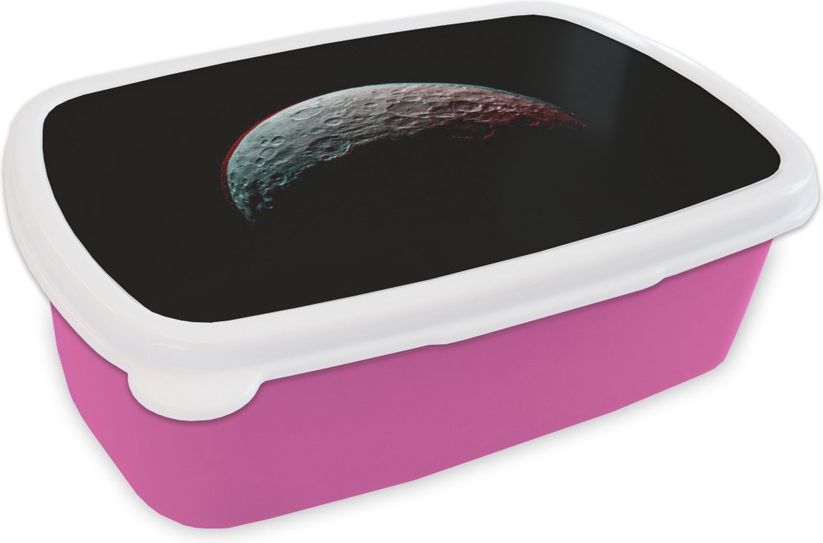 Broodtrommel Roze - Lunchbox - Brooddoos - Galaxy - Zwart - Maan - 18x12x6 cm - Kinderen - Meisje