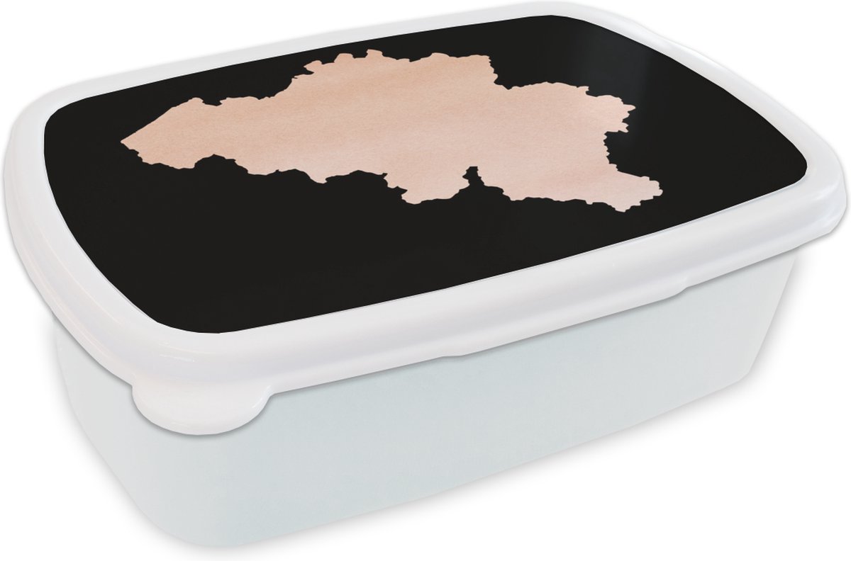 Broodtrommel Wit - Lunchbox - Brooddoos - Kaart - België - Roze - 18x12x6 cm - Volwassenen