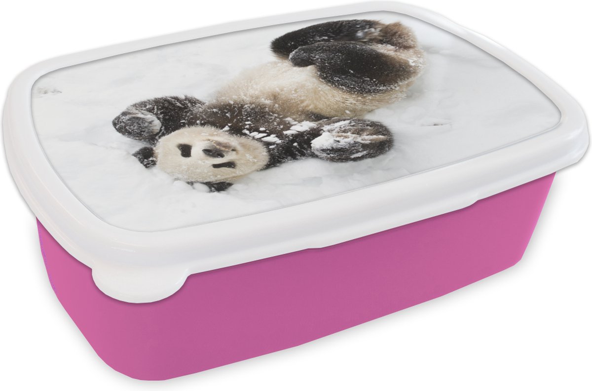 Broodtrommel Roze - Lunchbox - Brooddoos - Panda - Sneeuw - Baby - 18x12x6 cm - Kinderen - Meisje