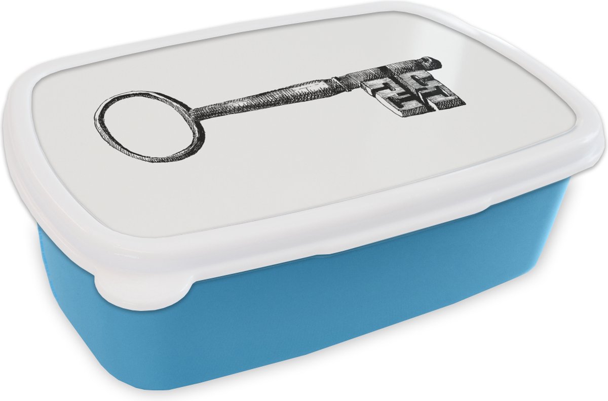 Broodtrommel Blauw - Lunchbox - Brooddoos - Retro - Sleutel - Vintage - 18x12x6 cm - Kinderen - Jongen