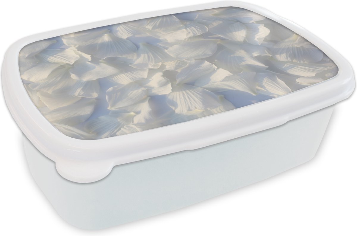 Broodtrommel Wit - Lunchbox - Brooddoos - Romantische tulpenbladeren - 18x12x6 cm - Volwassenen