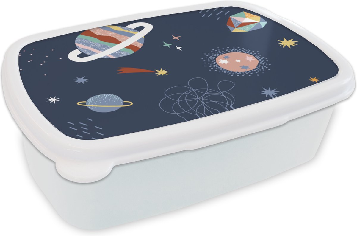 Broodtrommel Wit - Lunchbox - Brooddoos - Kinderkamer - Ruimte - Planeten - 18x12x6 cm - Volwassenen