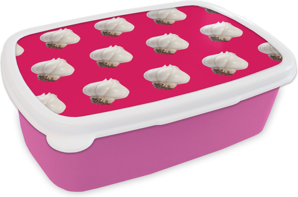 Broodtrommel Roze - Lunchbox - Brooddoos - Knoflook - Patroon - Rood - 18x12x6 cm - Kinderen - Meisje