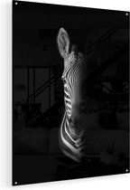 Artaza Glasschilderij - Halve Zebra - Zwart Wit - 80x100 - Groot - Plexiglas Schilderij - Foto op Glas