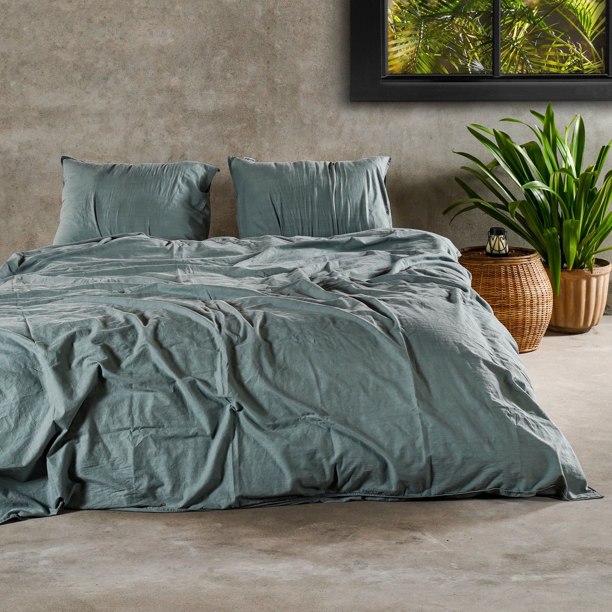 Charm & Co Stonewashed Groen - Dekbedovertrek - Lits-jumeaux - 240 x 200/220 - Groen