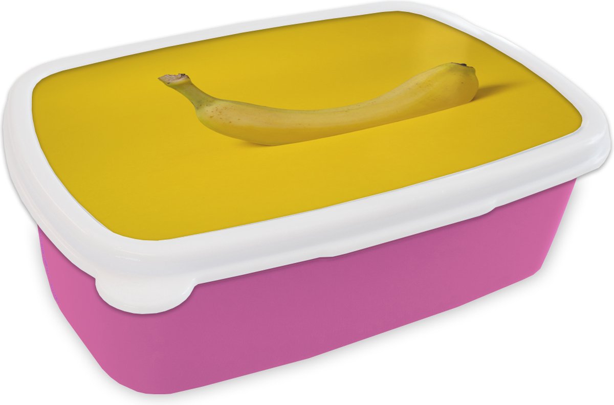 Broodtrommel Roze - Lunchbox - Brooddoos - Banaan - Fruit - Geel - 18x12x6 cm - Kinderen - Meisje
