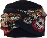 Chemo muts dames van Softies - Cap donker blauw met tulband cirkel motief, 2 in 1