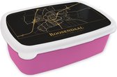 Broodtrommel Roze - Lunchbox - Brooddoos - Kaart - Roosendaal - Zwart - Goud - 18x12x6 cm - Kinderen - Meisje