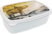 Broodtrommel Wit - Lunchbox - Brooddoos - Olifant - Kind - Berg - Waterverf - 18x12x6 cm - Volwassenen