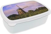 Broodtrommel Wit - Lunchbox - Brooddoos - Molen voor roze wolken in Kinderdijk - 18x12x6 cm - Volwassenen