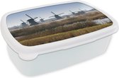 Broodtrommel Wit - Lunchbox - Brooddoos - Molens van Kinderdijk - 18x12x6 cm - Volwassenen