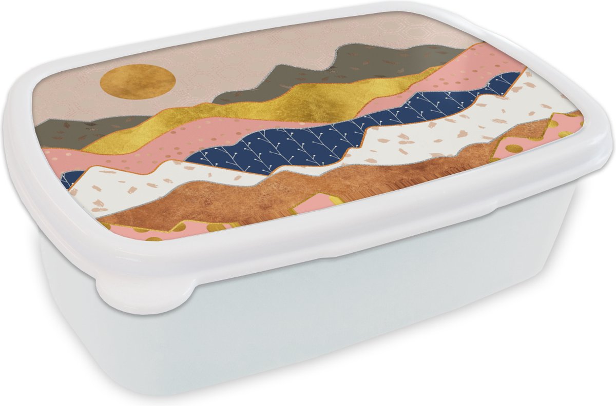 Broodtrommel Wit - Lunchbox - Brooddoos - Patronen - Goud - Pastel - 18x12x6 cm - Volwassenen