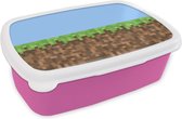 Broodtrommel Roze - Lunchbox - Brooddoos - Pixel - Gaming - 18x12x6 cm - Kinderen - Meisje