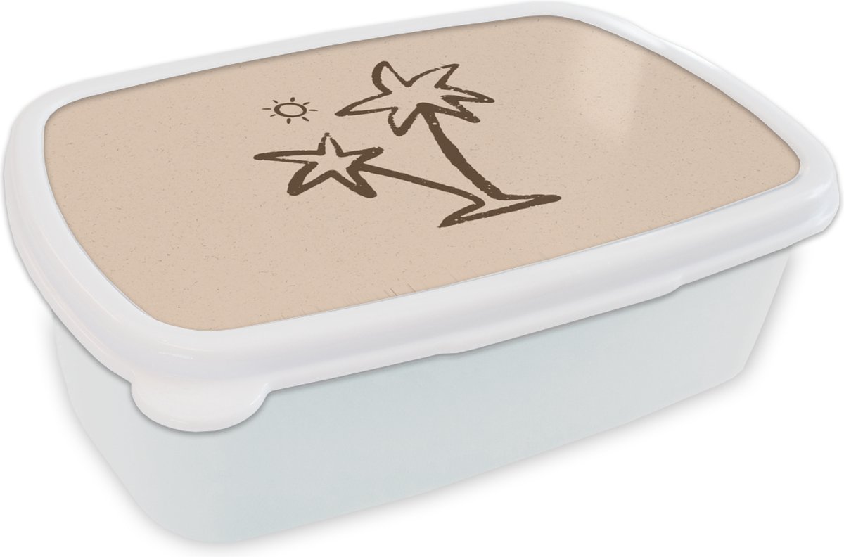 Broodtrommel Wit - Lunchbox - Brooddoos - Palmboom - Zon - Roze - 18x12x6 cm - Volwassenen