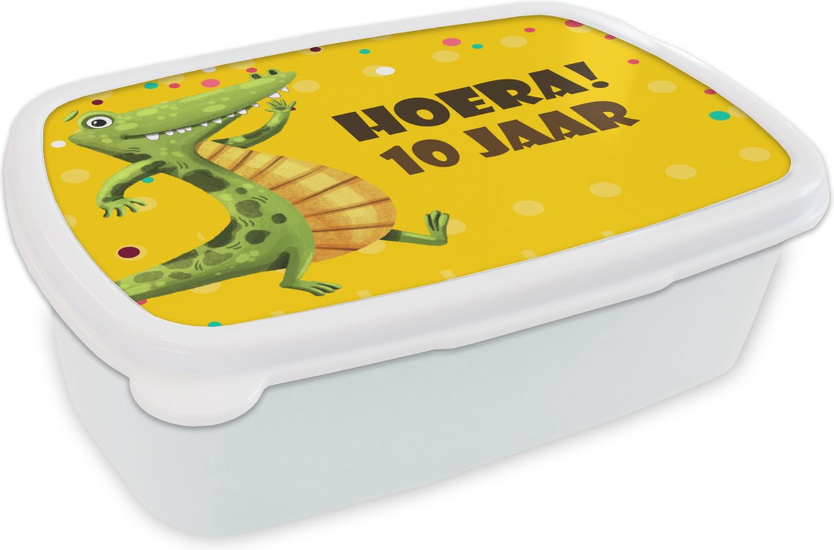 Broodtrommel Wit - Lunchbox - Brooddoos - Jubileum - Krokodil - Confetti - 18x12x6 cm - Volwassenen