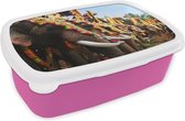 Broodtrommel Roze - Lunchbox - Brooddoos - Olifantenparade - 18x12x6 cm - Kinderen - Meisje