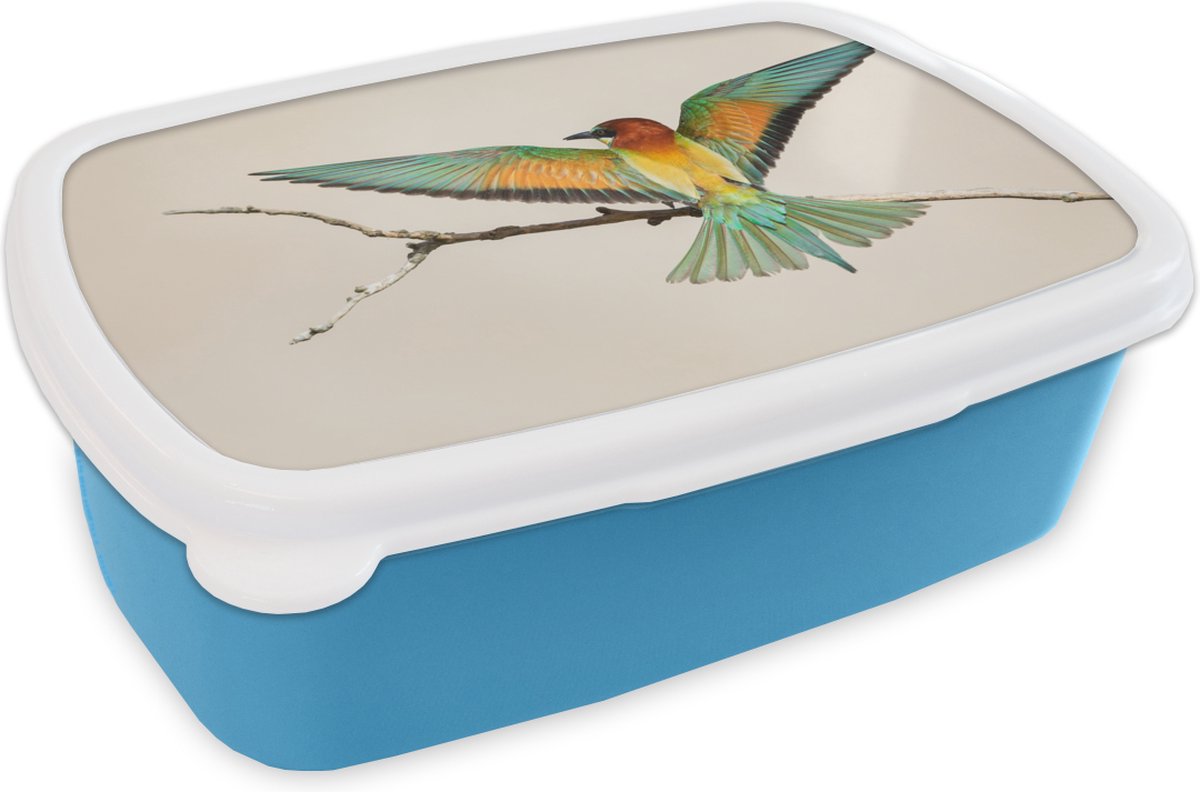 Broodtrommel Blauw - Lunchbox - Brooddoos - Vogel - Tak - Groen - 18x12x6 cm - Kinderen - Jongen