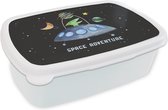 Broodtrommel Wit - Lunchbox - Brooddoos - Quotes - 'Space adventure' - Spreuken - Jongens - Kids - Kinderen - Kindje - 18x12x6 cm - Volwassenen