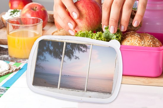 Lunch box Rose - Lunch box - Boîte à pain - Transparent - Palmier - Mer - 18x12x6 cm - Enfants - Fille