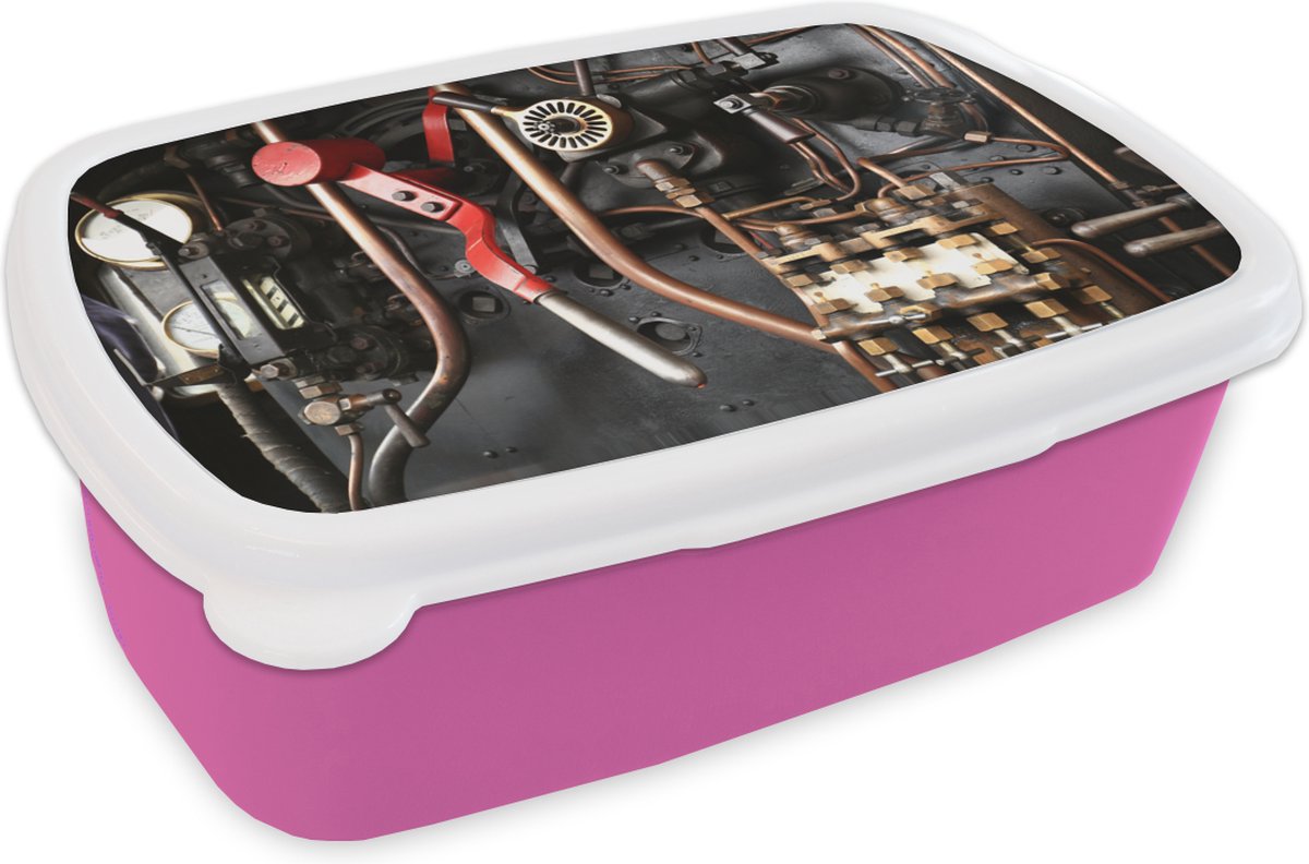 Broodtrommel Roze - Lunchbox - Brooddoos - Details van stoomtrein - 18x12x6 cm - Kinderen - Meisje
