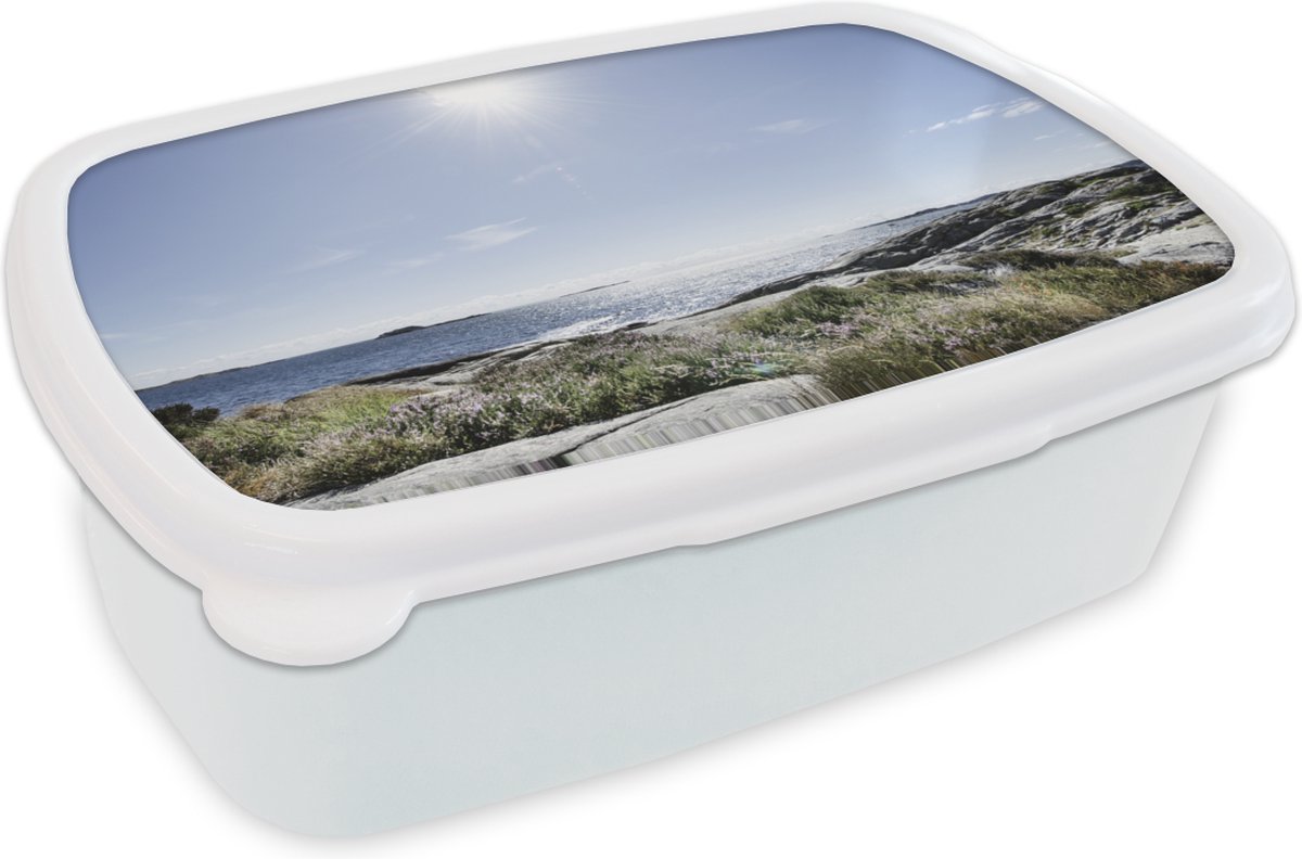Broodtrommel Wit - Lunchbox - Brooddoos - Strand - Natuur - Zon - 18x12x6 cm - Volwassenen