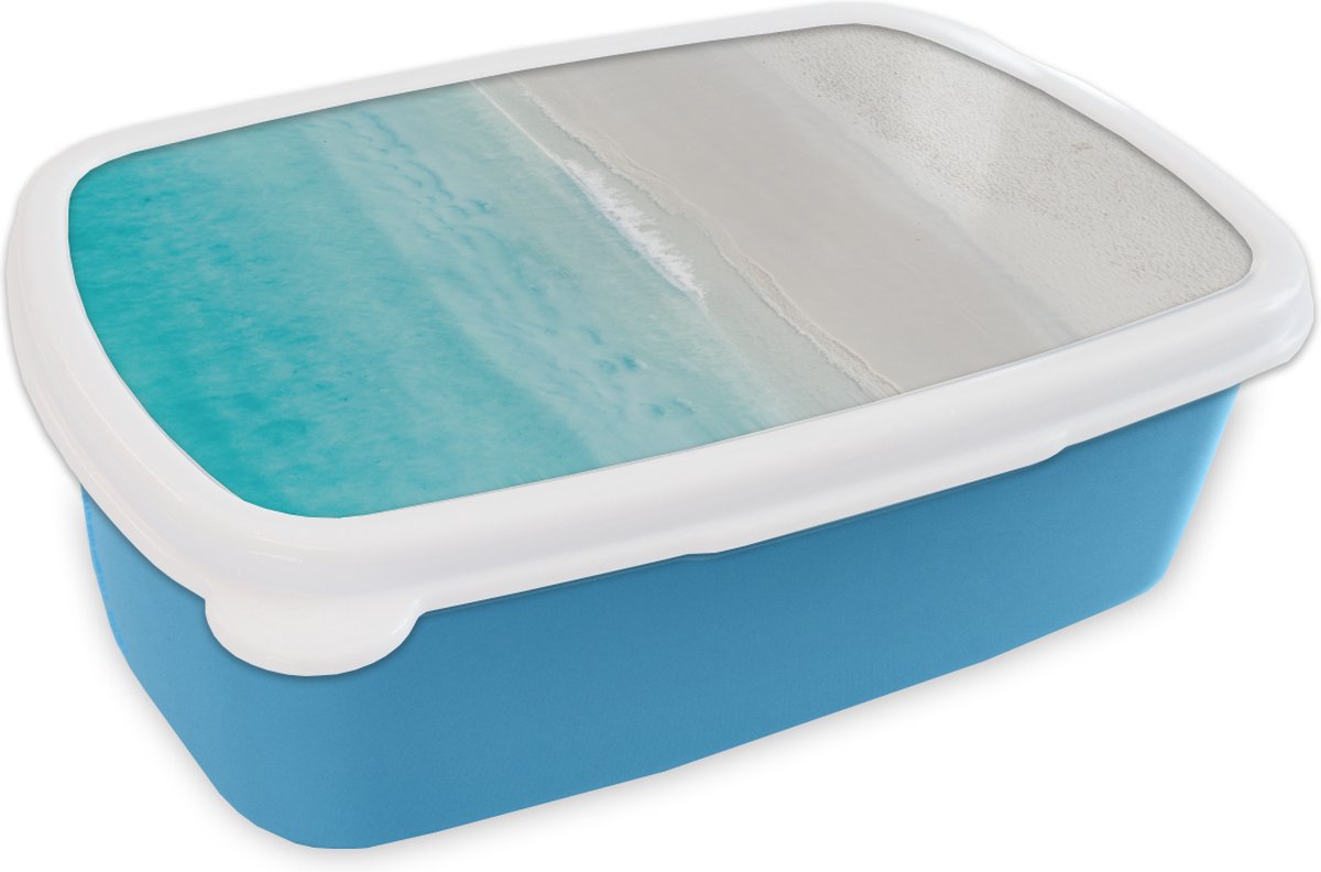 Broodtrommel Blauw - Lunchbox - Brooddoos - Strand - Zee - Eiland - 18x12x6 cm - Kinderen - Jongen